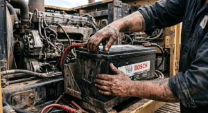 Pilih battery alat berat yang tepat. Review battery excavator, battery heavy duty tahan getar, CCA battery alat berat, battery EMTRAC Plus